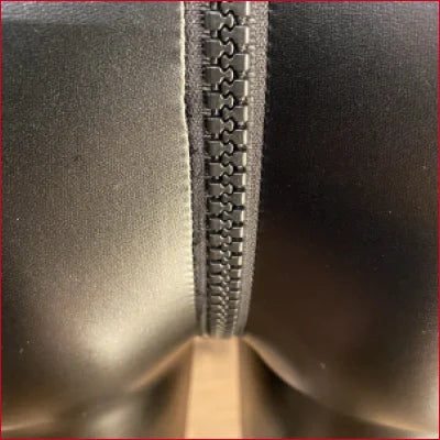 Zipper on fabric surface of Black Leather Crotch Zipper Leggings for Men in Stretchy Fit