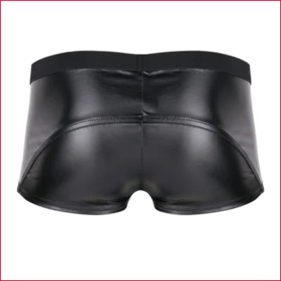 Men’s Leather Pouch Underwear in Black Faux Leather with shiny low-rise waistband