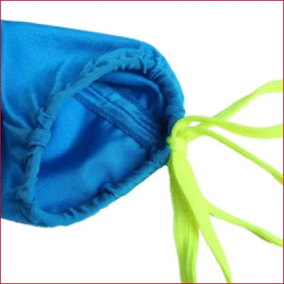 Bright blue penis pouch bag with neon yellow cords for stylish support and comfort