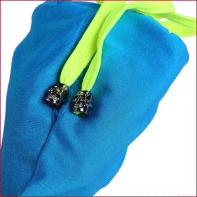 Blue fleece glove with neon green drawstrings for a sexy men’s penis pouch bag