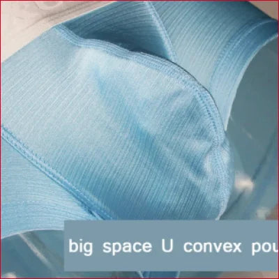 Light blue snug men’s pouch underwear with a curved, padded design for comfort