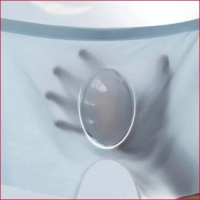 Transparent oval-shaped lens for Men’s Sheer Lingerie featuring a stylish crotch zipper