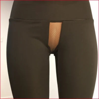 Exhibitionnisme Sheer Mesh Crotch Supplex Black Handmade Leggings with stylish cutout