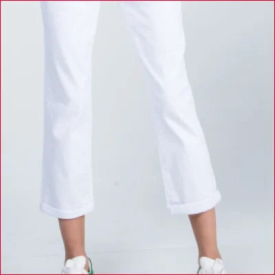 Off-White Midrise Boyfriend Jeans with Cuffed Hem in stylish white cropped design