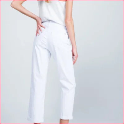 White cropped Off-White Midrise Boyfriend Jeans featuring a stylish cuffed hem