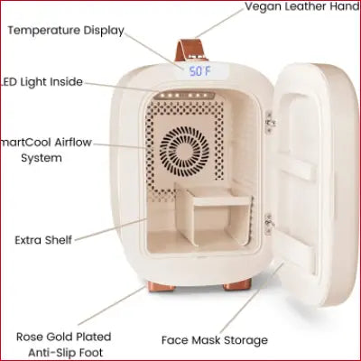 Cosmetic mini fridge with temperature display in Qubi Mini Fridge for skincare and makeup