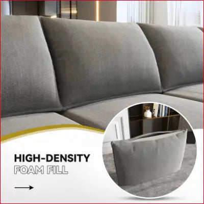 Gray upholstered sofa in a Modern Living Room Furniture set with storage ottomans