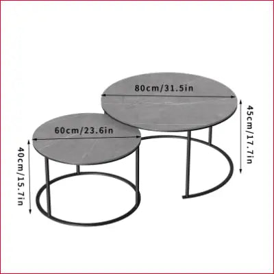 Modern nesting round grey marble top coffee table set with sintered stone and metal legs