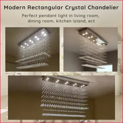 Modern Rectangular Crystal Chandelier ceiling lighting fixture for dining rooms and entryways