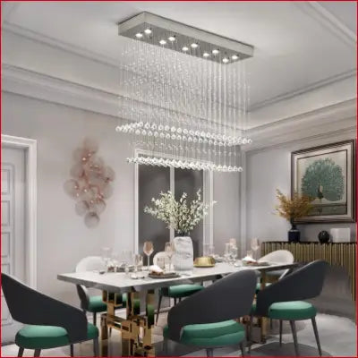 Modern Rectangular Crystal Chandelier Ceiling lighting fixture for dining rooms and entryways