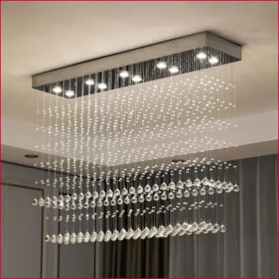 Modern Rectangular Crystal Chandelier Ceiling Lighting Fixture for Dining Rooms and Entryways