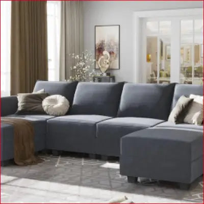 Modular Sectional Sofa U Shaped Sectional Couch in Bluish Grey with Reversible Chaise