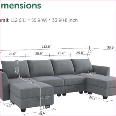 Gray Modular Sectional Sofa U Shaped Sectional Couch with Reversible Chaise and Storage