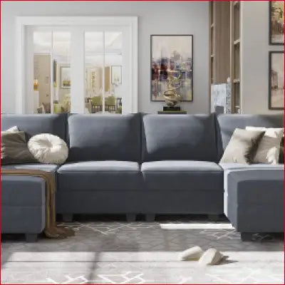 Blue Modular Sectional Sofa U Shaped Couch with Reversible Chaise and Storage