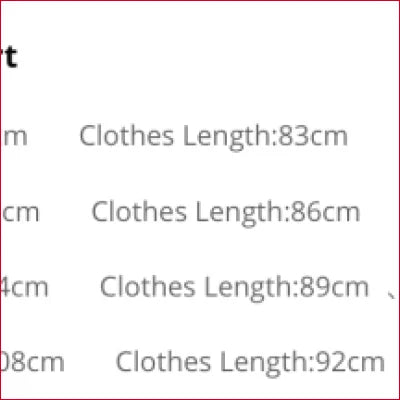 Partial table of lengths in centimeters for Mulberry Silk Women’s Nightgown sizes M-XXL