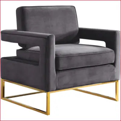 Noah Gray Velvet Accent Chair with Gold Iron Base showcasing modern elegance and comfort