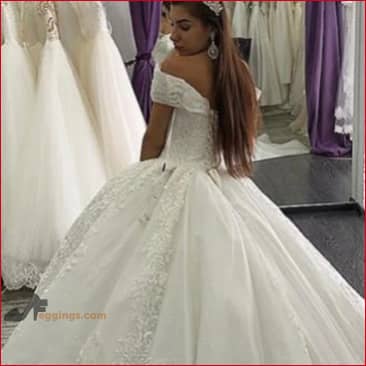 Off Shoulder Wedding Dress Sequins Bridal Gown