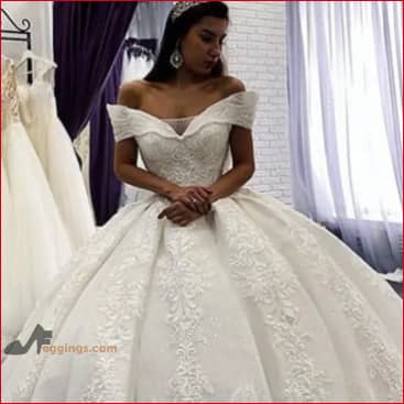 Off Shoulder Wedding Dress Sequins Bridal Gown