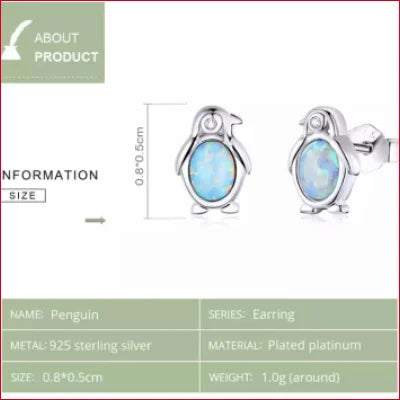 Sterling Silver Opal Penguin Stud Earrings featuring blue opal-like stones