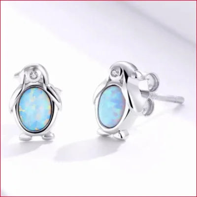 Sterling Silver Opal Penguin Stud Earrings with Hypoallergenic Comfort and Unique Gemstones