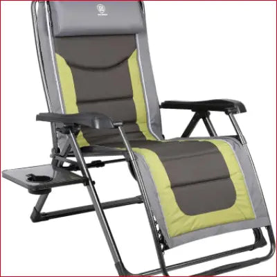 Gray and green Oversize XL Zero Gravity Recliner, a padded patio lounger with headrest