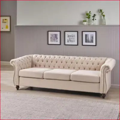 Tufted beige Parksley 85 In. flared arm removable cushions sofa for modern living rooms