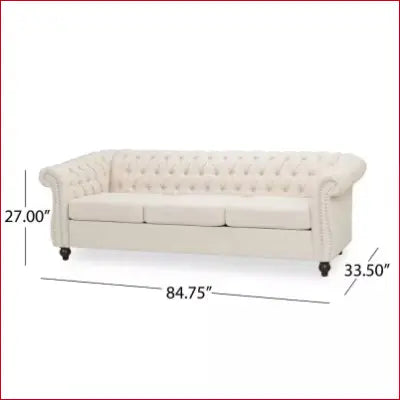 Tufted cream-colored Parksley 3-seater removable cushions sofa with flared arm design