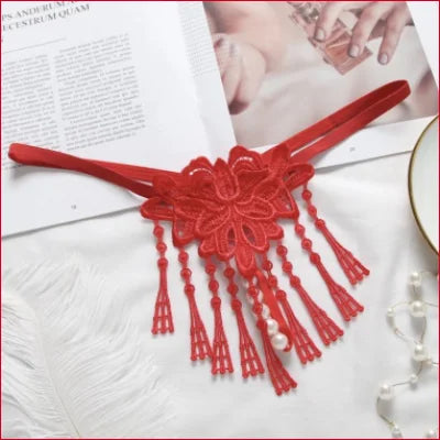 Red decorative tassel with floral design for Seductive Pearl Fringes size panties