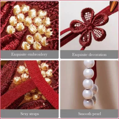 Collage of decorative textile and jewelry details for Intimate Faux Pearl G-String Panties