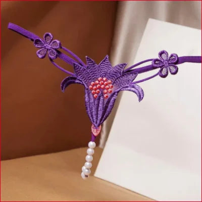 Purple floral-shaped decorative bookmark with beaded accents for intimate faux pearl lingerie