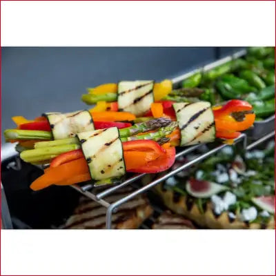 Grilled vegetable skewers on Performance Series Silver Propane Gas Grill with side burner