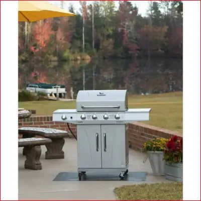 Performance Series Silver 4-Burner Liquid Propane Gas Grill with cabinet and side burner