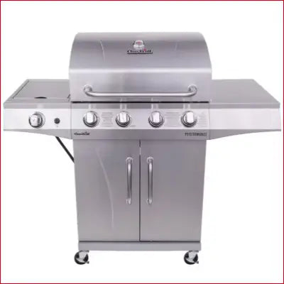 Stainless steel Performance Series Silver propane gas grill with 1 side burner