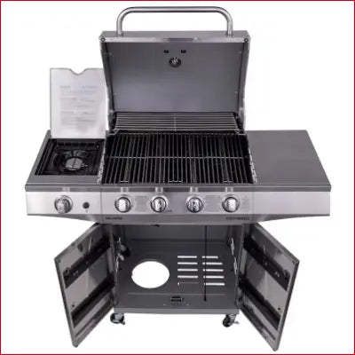 Stainless steel Performance Series Silver propane gas grill with side burner