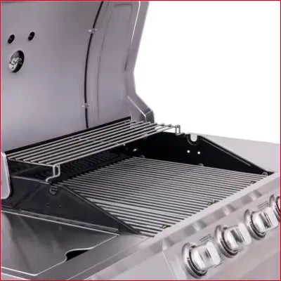 Stainless steel Performance Series Silver propane gas grill with warming rack and side burner