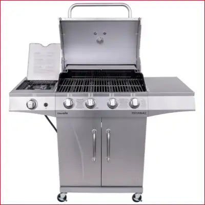 Performance Series Silver 4-Burner Liquid Propane Gas Grill with Side Burner in stainless steel