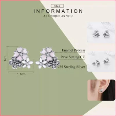 Hypoallergenic Sterling Silver Stud Earrings with Floral Pink Daisies and Crystal Centers