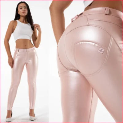 Pink Leather Leggings Womens Vegan Pants