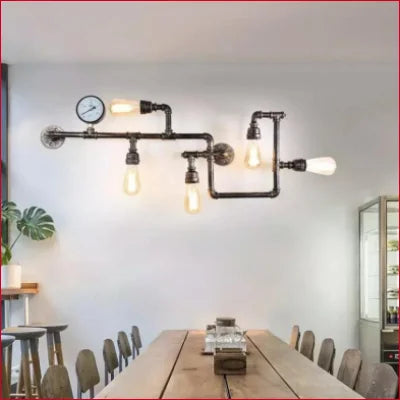 Industrial Pipe Lighting fixture with exposed pipes and bulbs for modern home decor