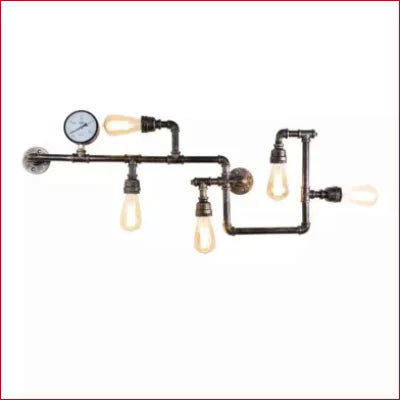 Industrial Pipe Lighting fixture with exposed pipes and pressure gauge for modern home decor