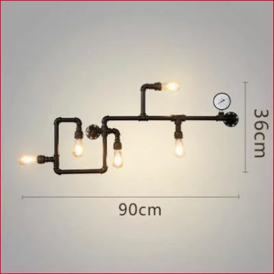 Industrial pipe lighting fixture with black pipes and exposed bulbs for modern home decor