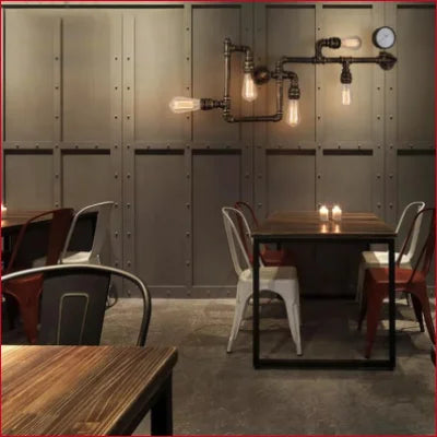 Industrial pipe lighting with exposed pipes and Edison bulbs for modern home decor