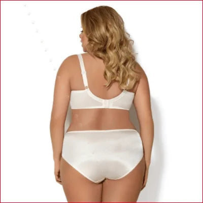 Woman in Gorsenia Claire GSK354 Plus Size Brief Panty in light cream from behind