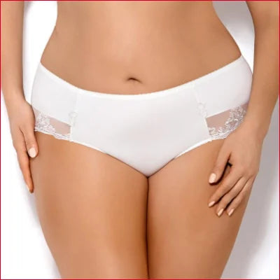 Gorsenia Claire GSK354 Plus Size Brief Panty in Light Cream with white lace trim