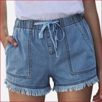 Chic Casual Denim Shorts with Frayed Hems and Drawstring Waist for stylish summer wear