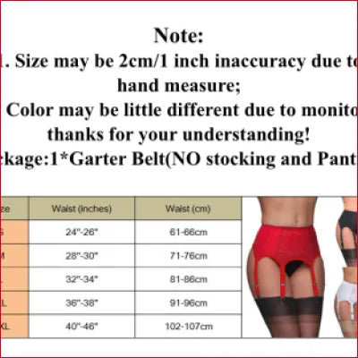 Size chart for Classic Porte Jarretelles with product images and measurement notes