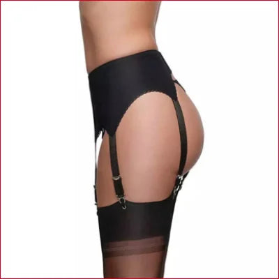 Black garter belt with stockings on person showcasing Classic Porte Jarretelles style