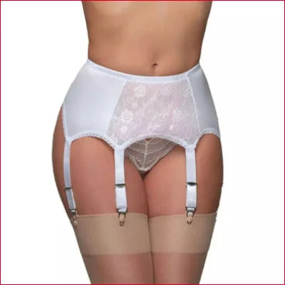 White lace garter belt with stockings from Classic Porte Jarretelles for seductive glamour