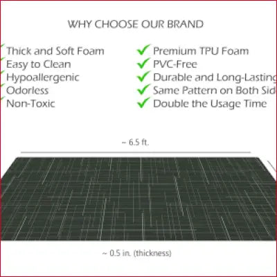 Premium stylish foam play mat showcasing benefits like easy cleaning and hypoallergenic features