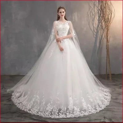 Ornate Off White Princess Style Wedding Bridal Dress Gown with Lace and Long Train